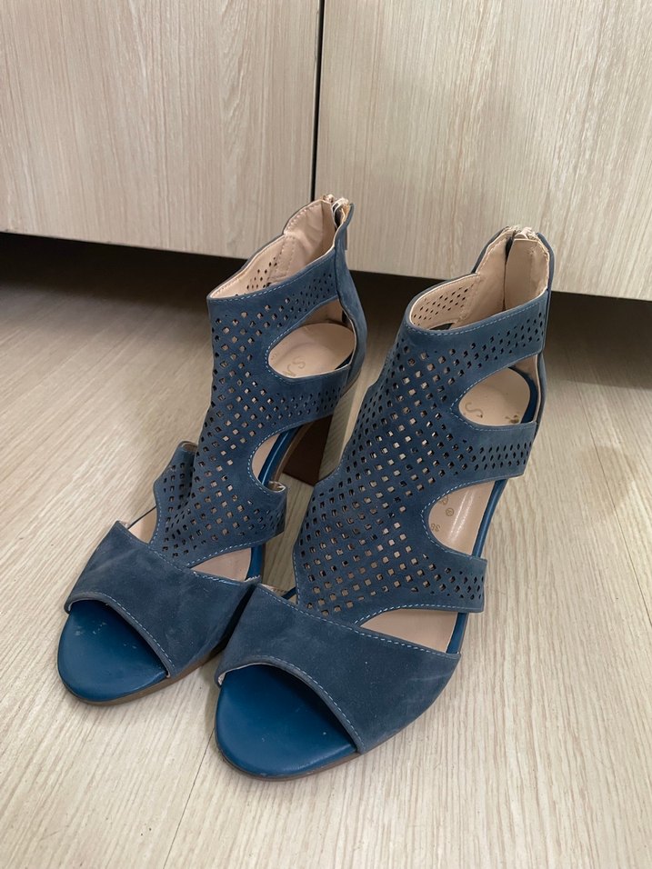 Mavi Süet Topuklu Sandalet - Görsel 4