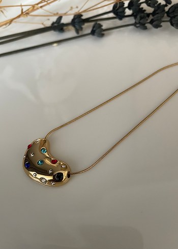 Çelik Renkli Taşlı Kalp Kolye - Görsel 2