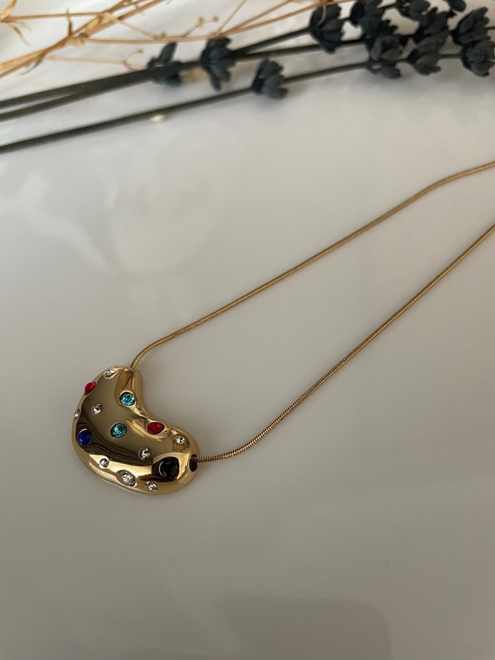 Çelik Renkli Taşlı Kalp Kolye - Görsel 2