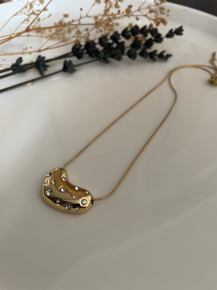 Çelik Taşlı Kalp Kolye - Görsel 2