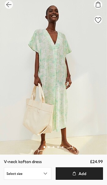 H&M V-Yaka Kaftan Elbise Açık Yeşil/Çiçekli