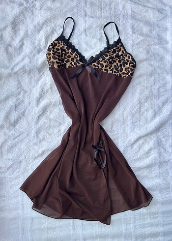 Leopar Desenli Transparan Babydoll Gecelik