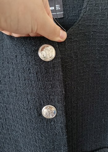 m Beden Düğmeli Siyah Kısa tüvit ceket