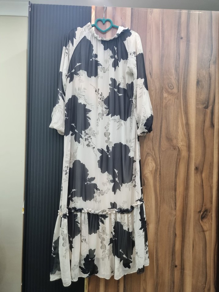 Bohem Uzun Salaş Siyah Beyaz Elbise - Görsel 2