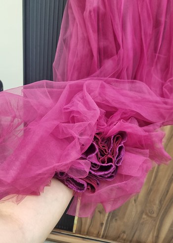 Pembe Uzun V Yaka Drapeli Abiye Elbise - Görsel 4