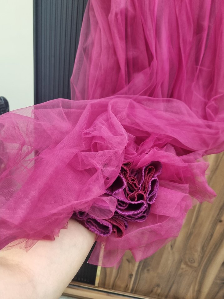 Pembe Uzun V Yaka Drapeli Abiye Elbise - Görsel 4