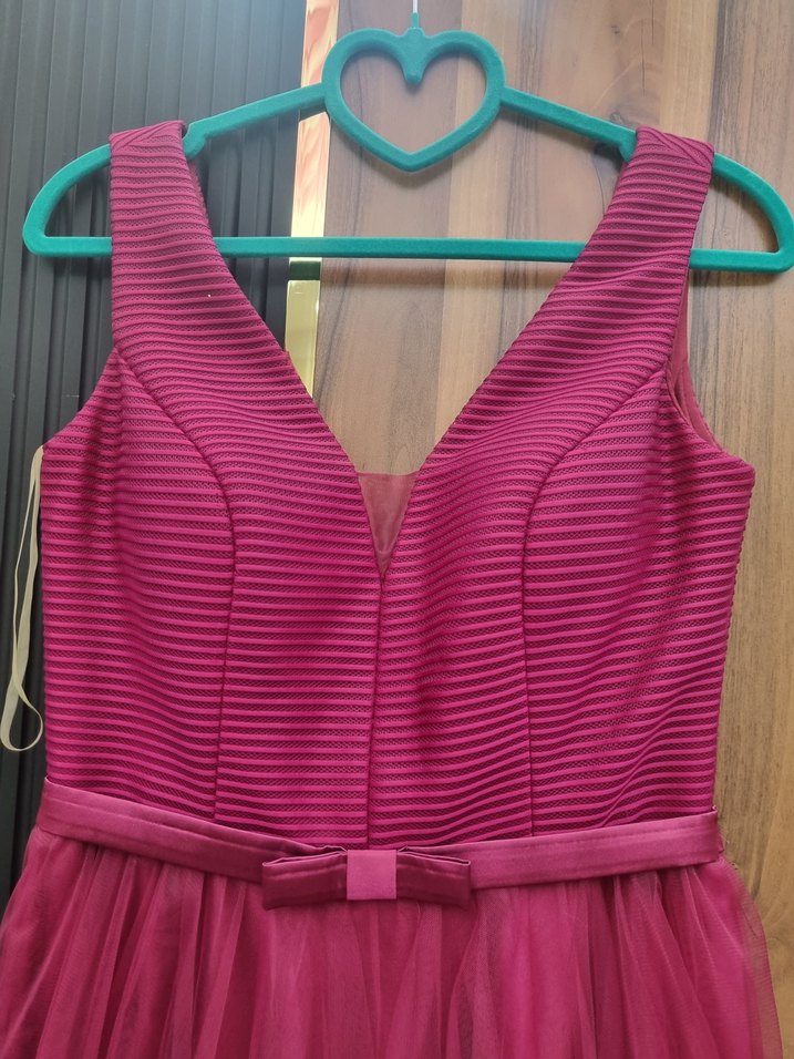 Pembe Uzun V Yaka Drapeli Abiye Elbise - Görsel 2