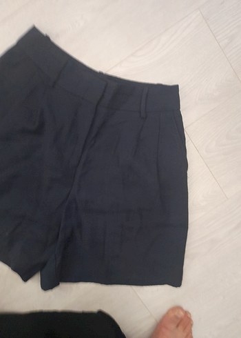 Zara Kadın Lacivert Keten Yüksek Bel Mini Şort