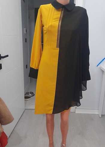Sarı Siyah Drapeli Mini Tunik