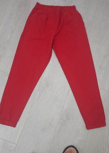 Kadın Kırmızı Rahat Kumaş Pantolon