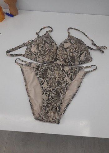 David Jones Gri Yılan Desenli Mini Dantelli Bikini