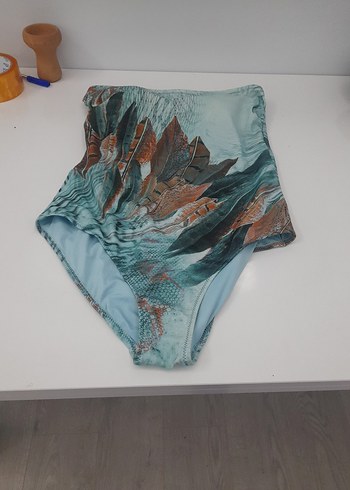 Turkuaz Desenli Drapeli Mini Kadın Mayo - Görsel 6