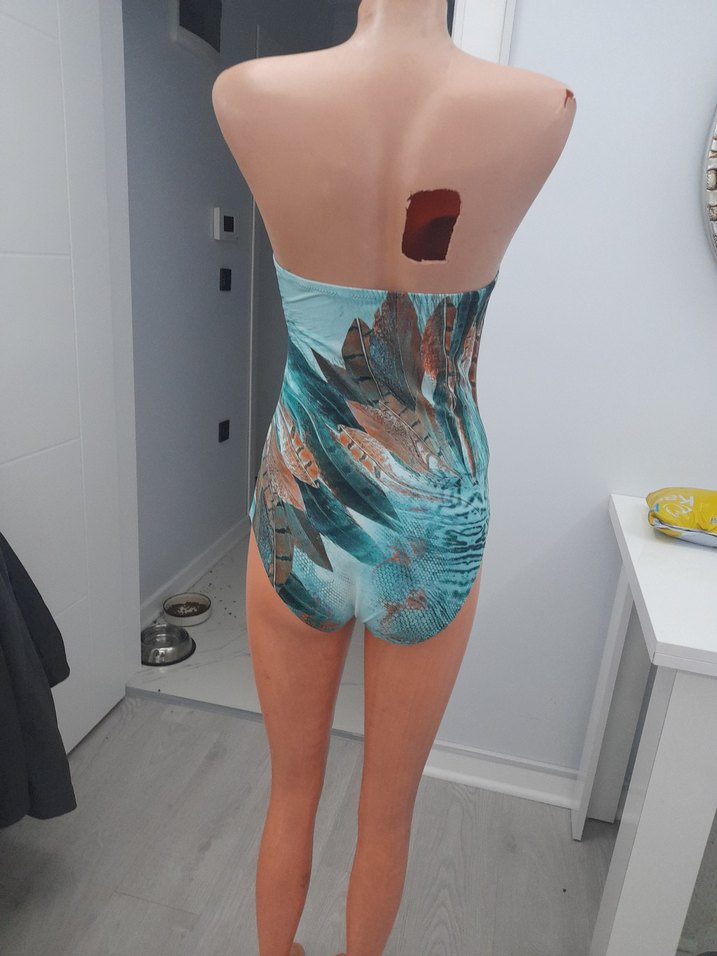 Turkuaz Desenli Drapeli Mini Kadın Mayo - Görsel 3