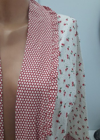 Bohem Beyaz Uzun Kollu Desenli Kadın  sabahlik - Görsel 2