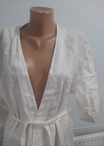 Beyaz Uzun Bohem Kadın kimona - Görsel 2