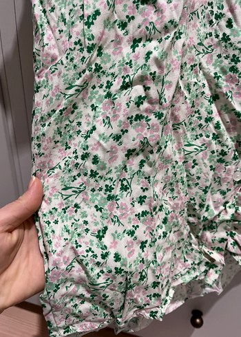 Mango Yeşil Desenli Kısa Kollu Keten Bluz - Görsel 4