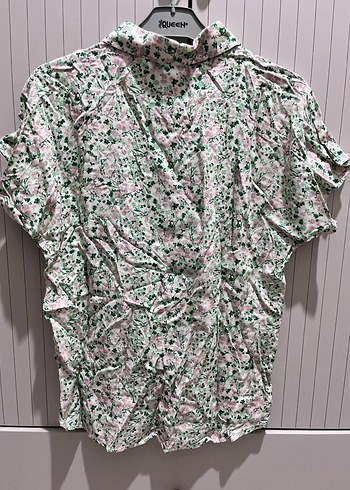 Mango Yeşil Desenli Kısa Kollu Keten Bluz - Görsel 2