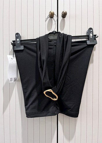 Mango Siyah Drapeli V Yaka boyundan bağlamalı bluz - Görsel 2