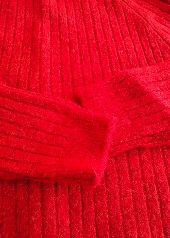 Bordo Uzun Kollu Boğazlı Triko Elbise - Görsel 5