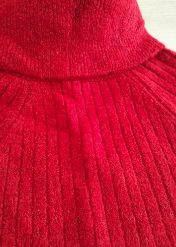 Bordo Uzun Kollu Boğazlı Triko Elbise - Görsel 6