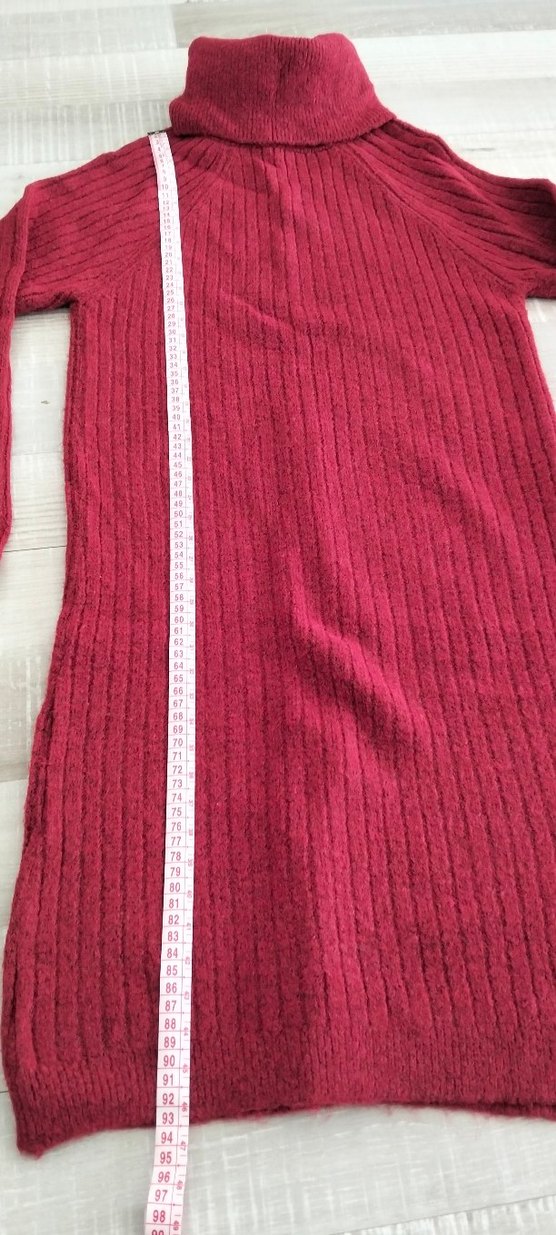 Bordo Uzun Kollu Boğazlı Triko Elbise - Görsel 3