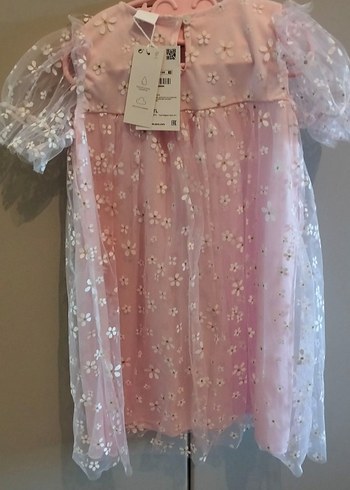 Etiketli pembe papatya tül elbise - Görsel 3