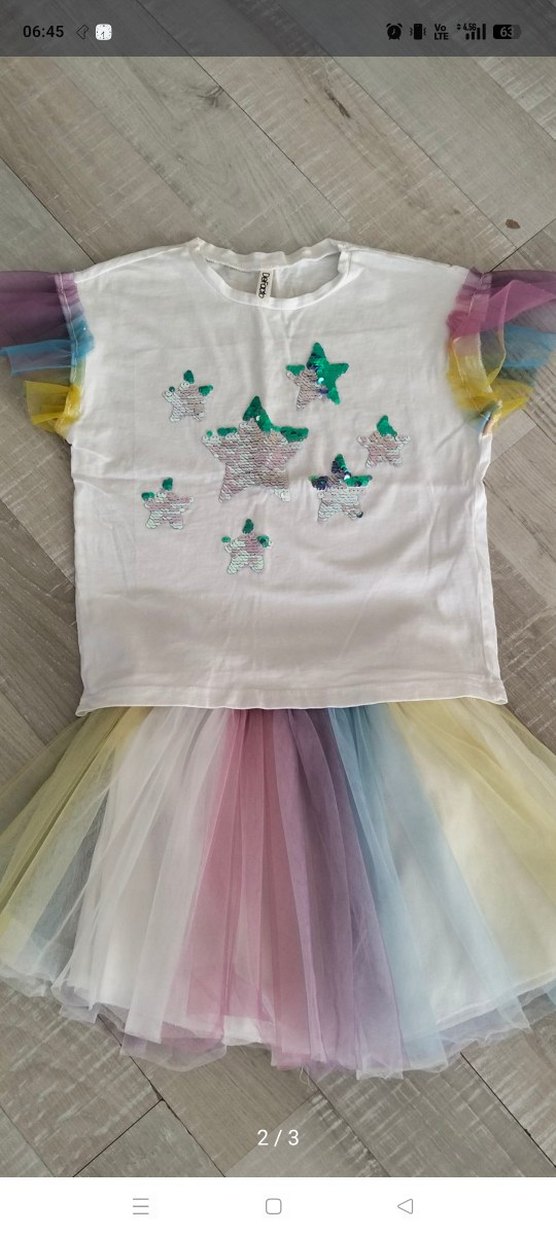 Pul işlemeli tütü etekli renkli kız cocuk takim - Görsel 2