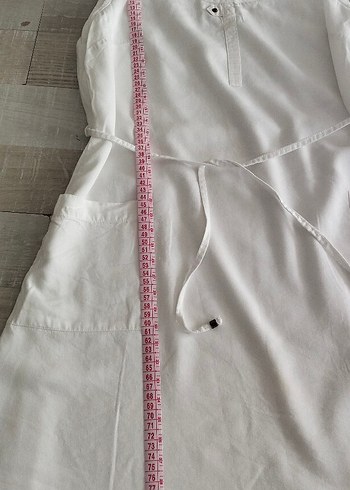 Kolsuz Beyaz dokuma Midi Elbise - Görsel 4