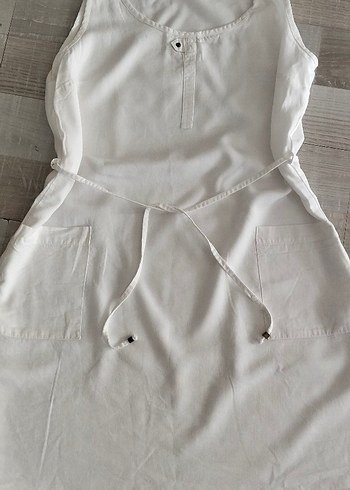 Kolsuz Beyaz dokuma Midi Elbise - Görsel 3