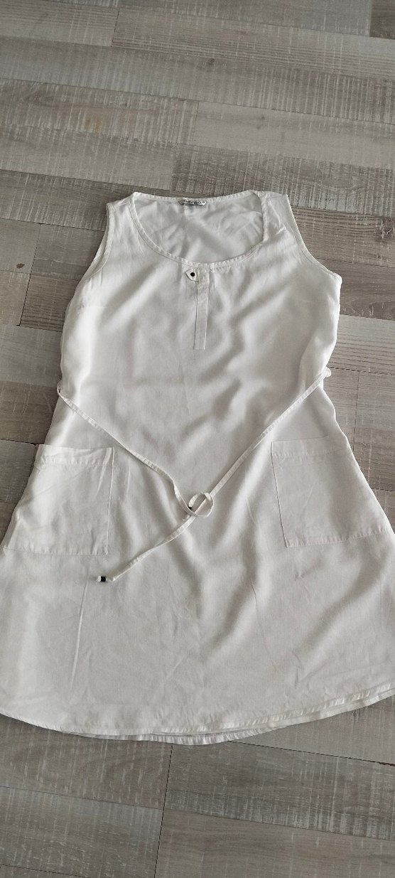 Kolsuz Beyaz dokuma Midi Elbise - Görsel 2