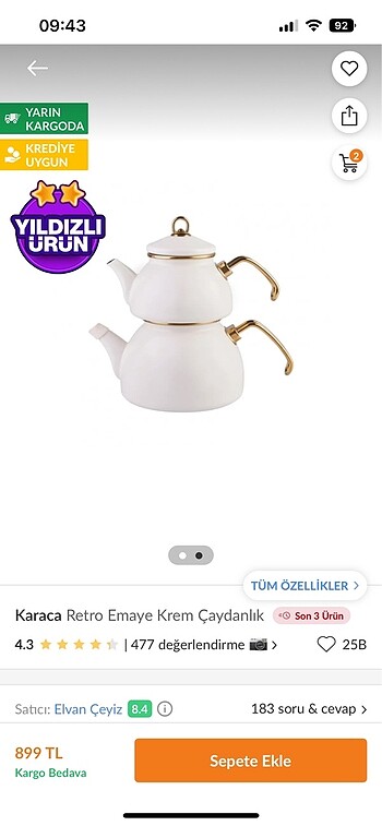 Karaca Emaye çaydanlık