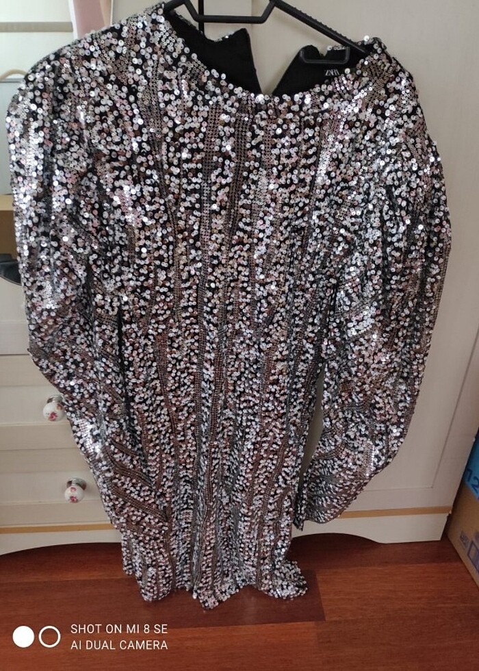 Zara pullu karpuz kollu elbise  - Görsel 3