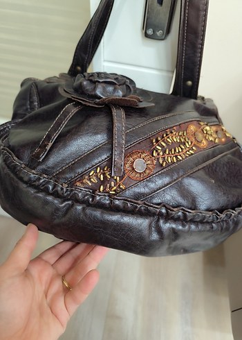 Beden kahverengi Renk y2k gotik Kahverengi Nakışlı Deri çanta