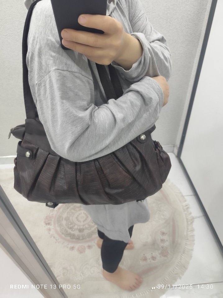 Kahverengi Deri Pilili Kadın Çanta - Görsel 5