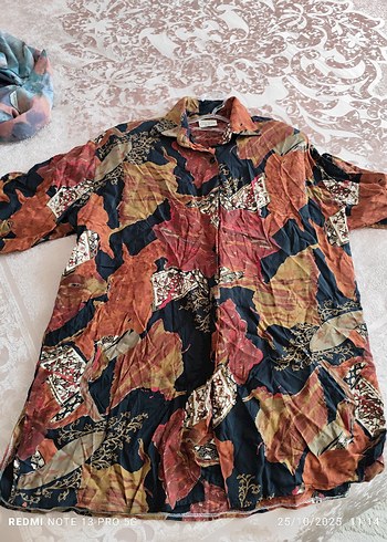 Bohem Tarzda Kahverengi Desenli Uzun Kollu Gömlek - Görsel 2