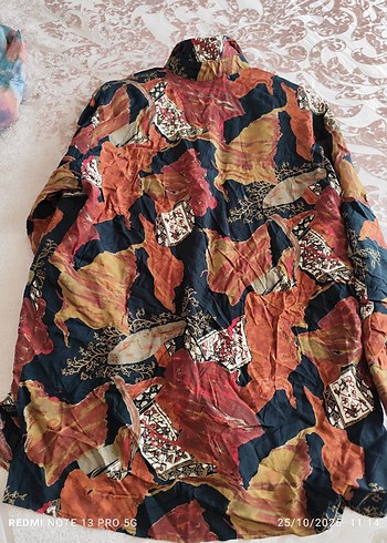 Bohem Tarzda Kahverengi Desenli Uzun Kollu Gömlek - Görsel 4