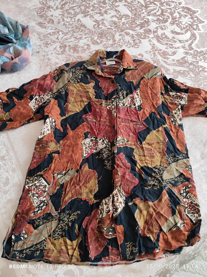 Bohem Tarzda Kahverengi Desenli Uzun Kollu Gömlek - Görsel 2