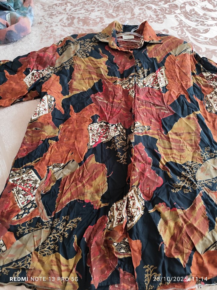 Bohem Tarzda Kahverengi Desenli Uzun Kollu Gömlek - Görsel 5