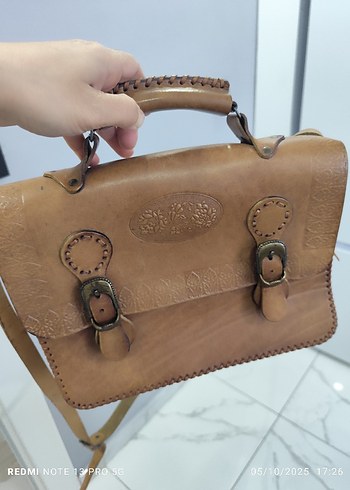vintage ham deri Çanta - Görsel 9