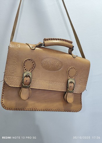 vintage ham deri Çanta - Görsel 7