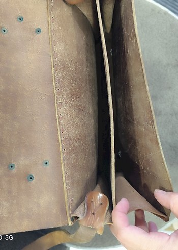 vintage ham deri Çanta - Görsel 4