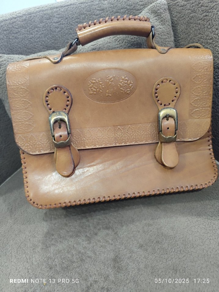vintage ham deri Çanta - Görsel 2