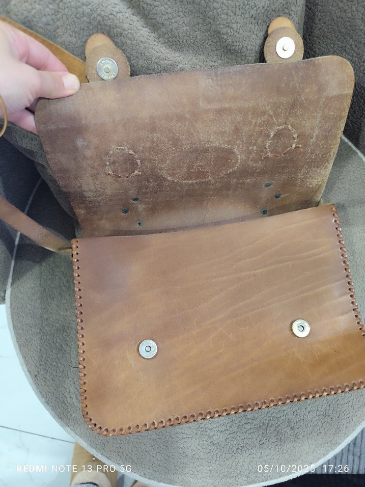 vintage ham deri Çanta - Görsel 5
