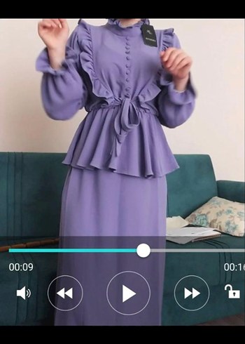 36 Beden Fırfırlı Mor Uzun alt üst takım