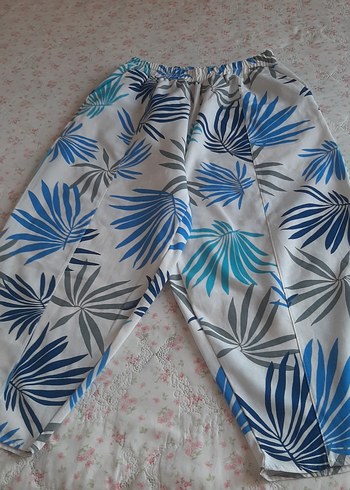 Mavi Gri Desenli Bohem Mini Pantolon