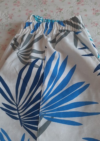 Zara Mavi Gri Desenli Bohem Mini Pantolon