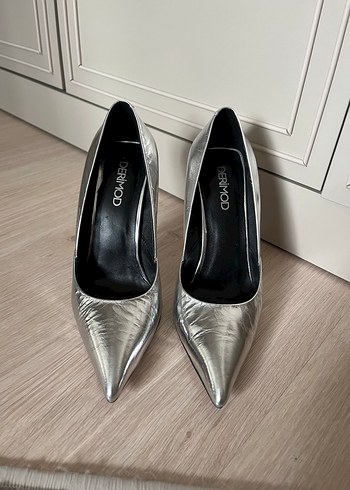 Kadın Gri İnce Topuklu Metalik Stiletto - Görsel 8