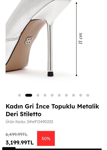 Kadın Gri İnce Topuklu Metalik Stiletto - Görsel 3
