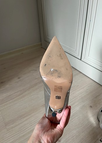 Kadın Gri İnce Topuklu Metalik Stiletto - Görsel 5