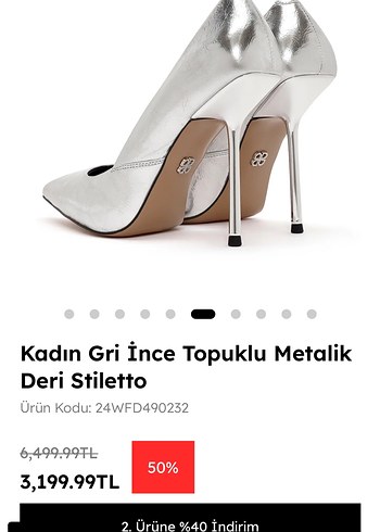 Kadın Gri İnce Topuklu Metalik Stiletto - Görsel 2